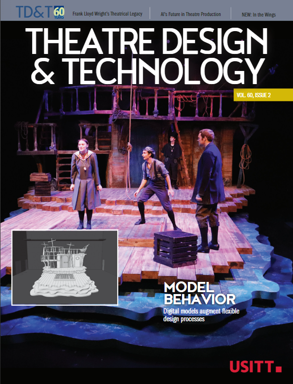 TD&T summer 2024 cover with four people on a stage in historical garments with a ship-like stage setting behind them