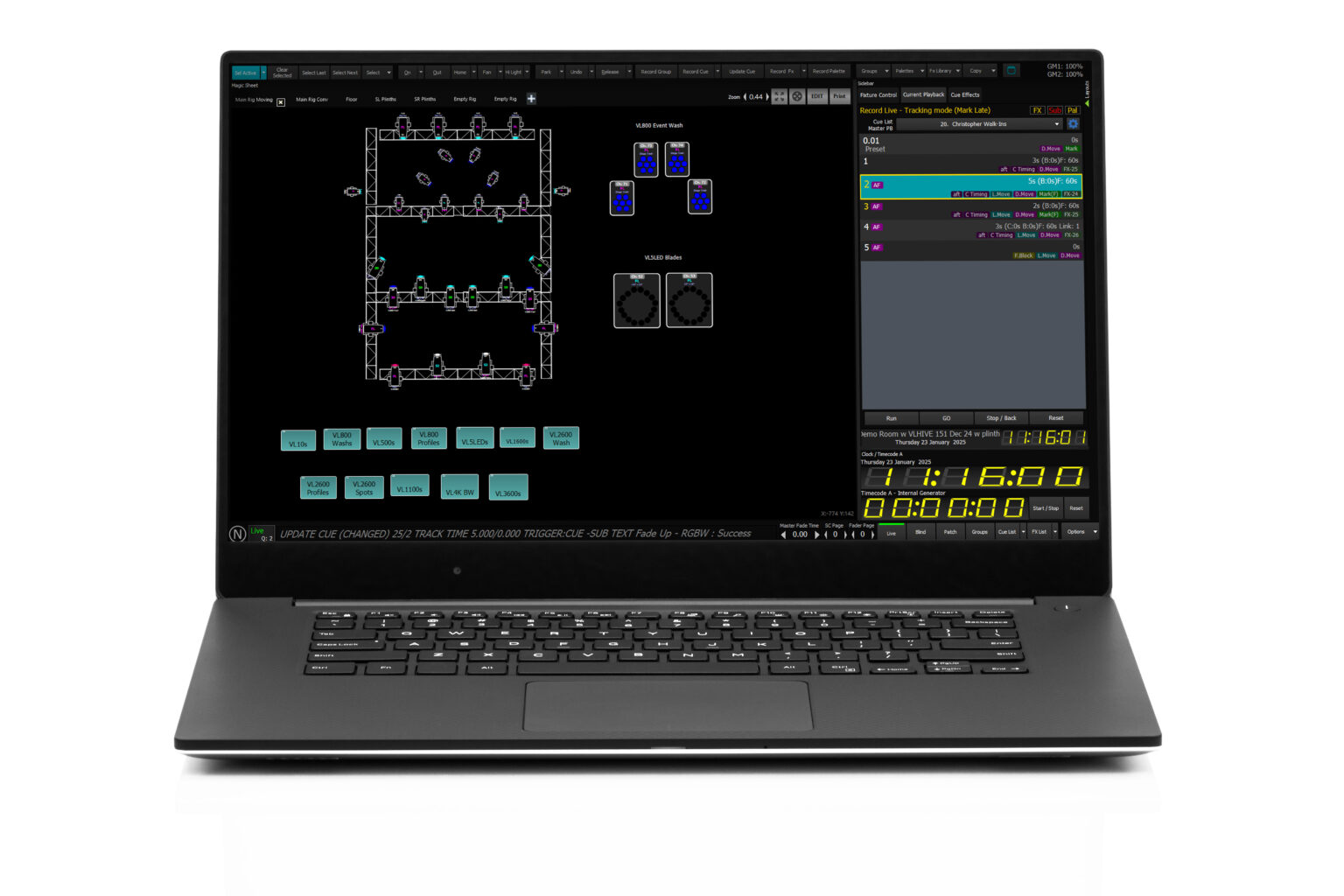 Vari-Lite free console shown on laptop.