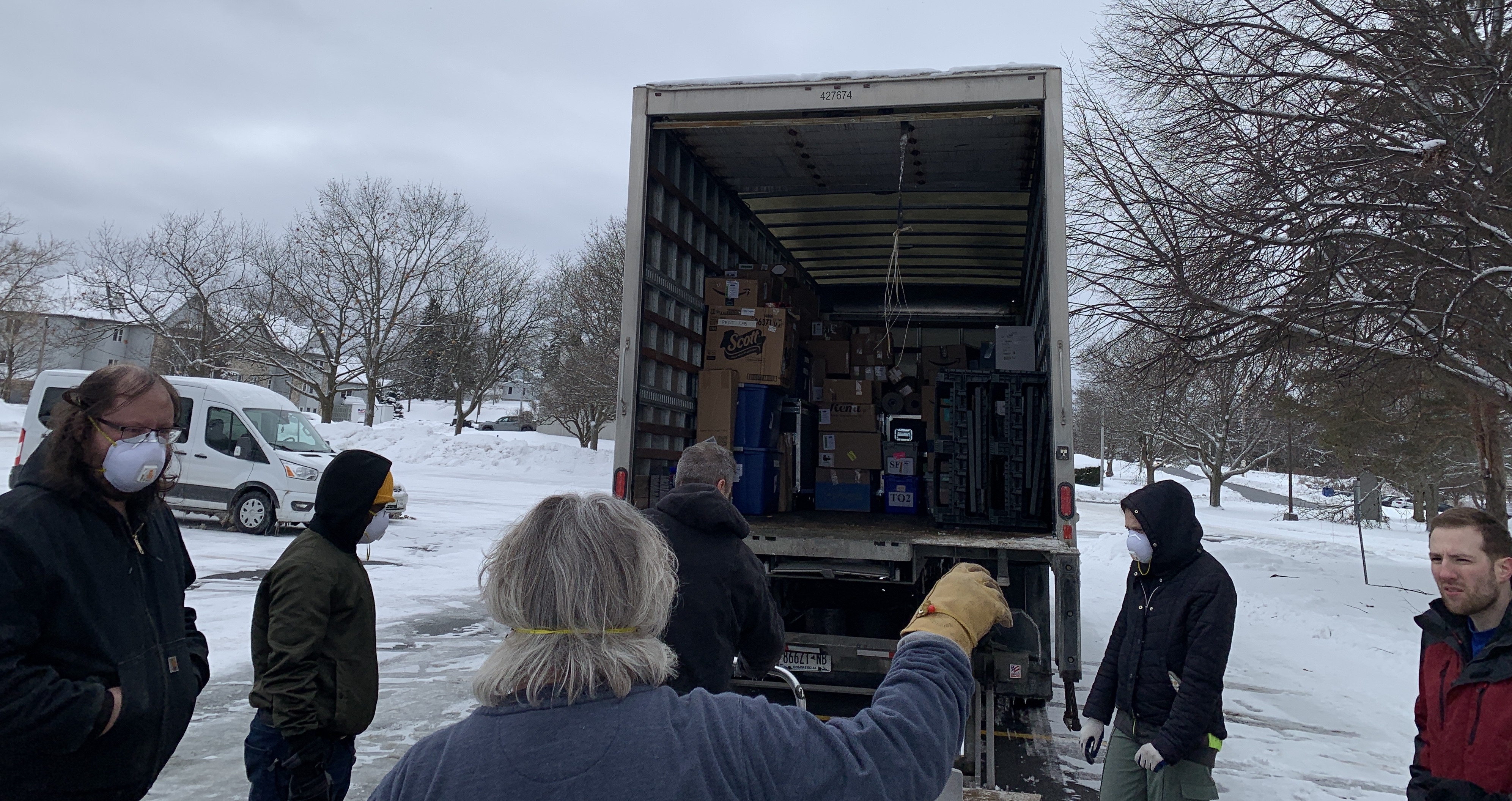 USITT staff and volunteers halfway through loading the truck with Conference materials, which will be transferred to a Shepard Exposition Services truck and shipped to Columbus.